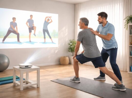 découvrez la rééducation kiné innovante avec un mini vidéoprojecteur acer, projetant des exercices directement au mur pour une thérapie interactive et efficace.