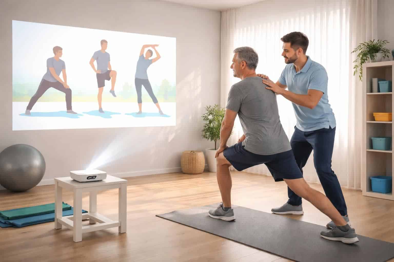découvrez la rééducation kiné innovante avec un mini vidéoprojecteur acer, projetant des exercices directement au mur pour une thérapie interactive et efficace.