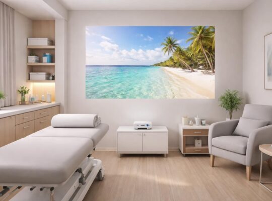 découvrez un cabinet médical apaisant grâce à la projection calme en salle de soins avec le mini vidéoprojecteur epson, alliant technologie et confort pour une meilleure expérience patient.