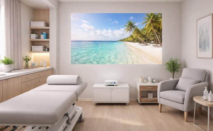découvrez un cabinet médical apaisant grâce à la projection calme en salle de soins avec le mini vidéoprojecteur epson, alliant technologie et confort pour une meilleure expérience patient.